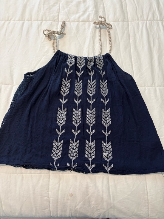 hippie laundry Tops - hippie laundry Navy Embroidered Tank Top with Beaded Halter Straps
